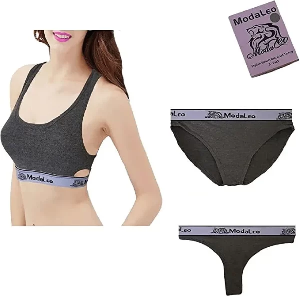 Modaleo Women Sports Bra Thong Brief Grey