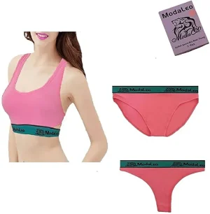 Modaleo Women Girl Ladies Fitness Sports Bra Thong Brief Pink
