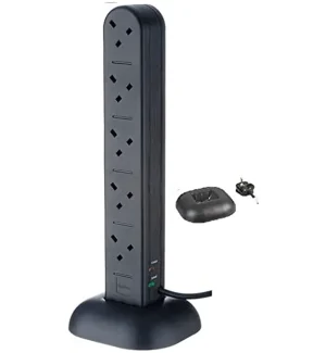 Modaleo Tower Extension Lead 10 Way Socket 2m White and Black